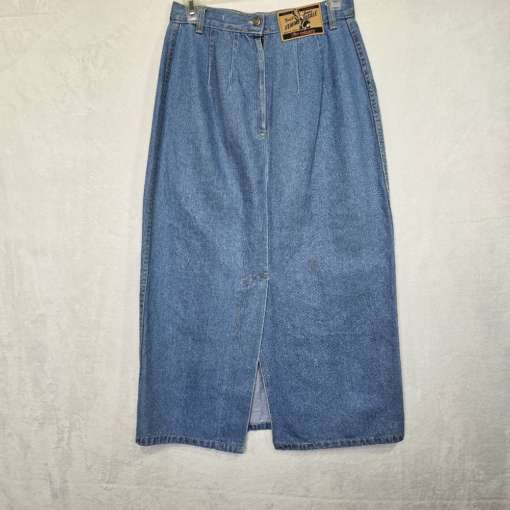 Vintage No Excuses Femme Fatale Light Wash Midi Denim Skirt Sz 9/10 *READ